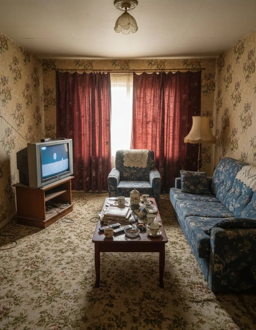 Habitación antes del rediseño con IA - diseño de interiores antiguo