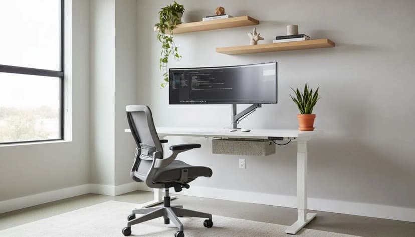 Diseño de oficina en casa con IA - espacio productivo moderno