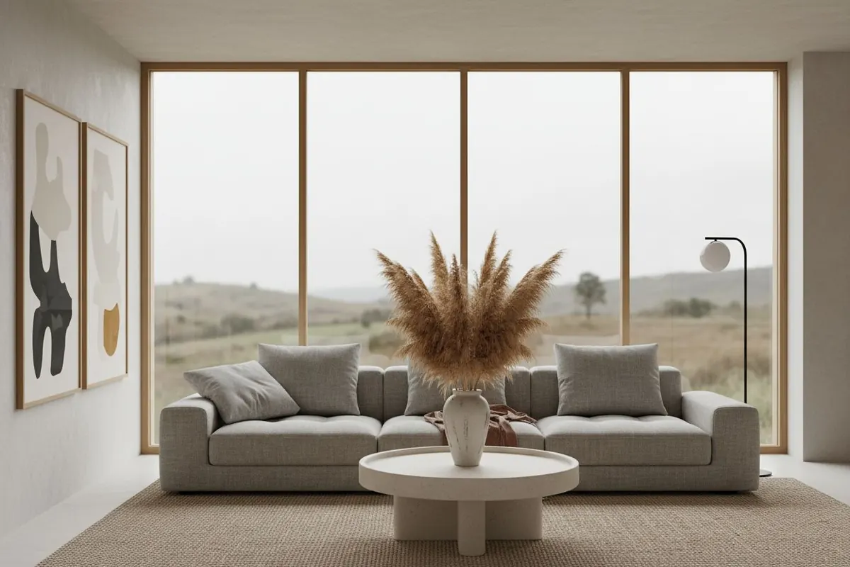 Diseño de sala de estar con IA - estilo minimalista moderno