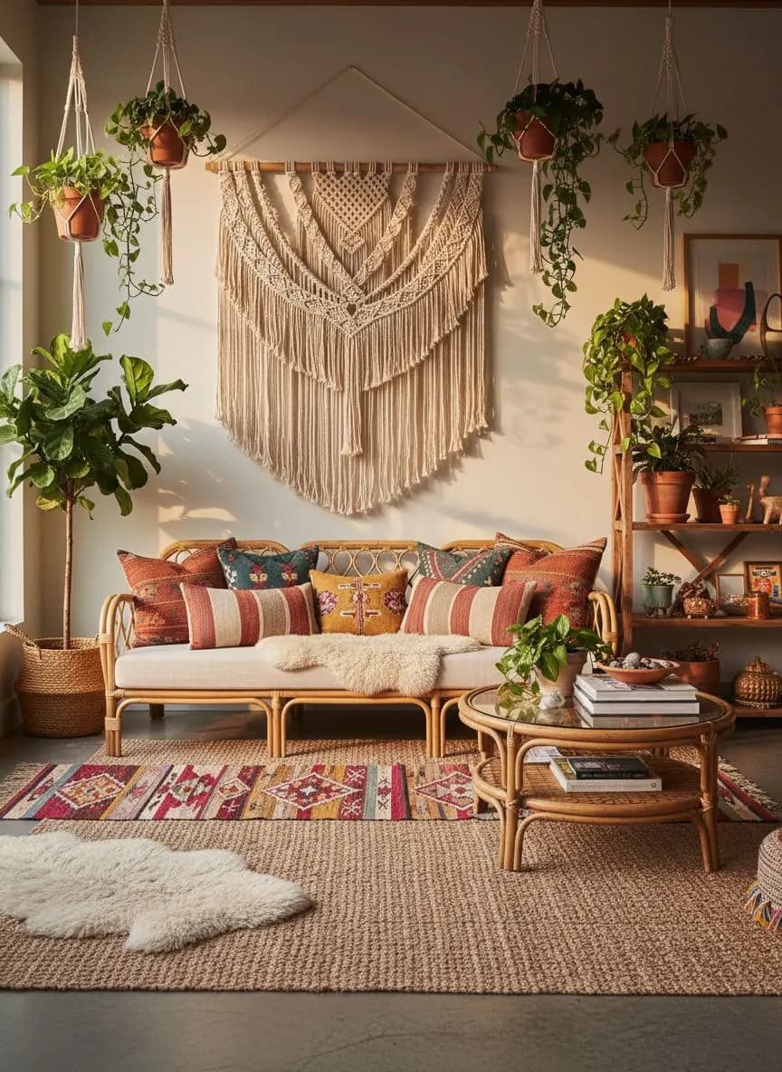 Estilo Boho Chic - diseño de interiores con IA